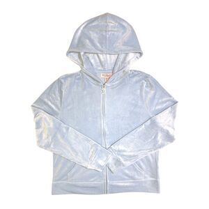 Light Blue - Juicy Couture Velour Jacket, Full Zip, Hooded with Rear Rhinestone
